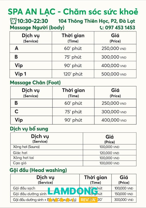Spa Massage An Lạc - Đà Lạt – 104 Thông Thiên Học